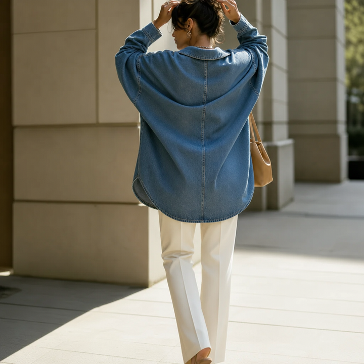 Denimelle Soft-Washed Batwing Denim Tunic - Elena Harper