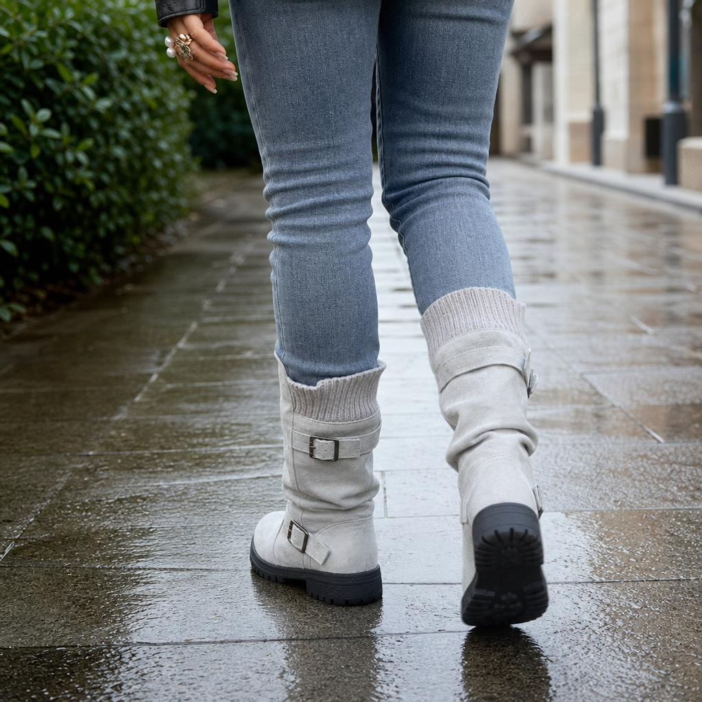 Calfden Ribbed Cuff Lug Sole Slouch Boots - Elena Harper