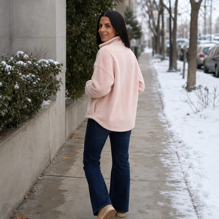 Cozyline Dropped-Shoulder Quarter-Zip Sweatshirt - Elena Harper