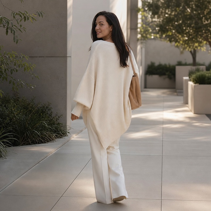 Autumna – Oversized V-Neck Puff Sleeve Sweater