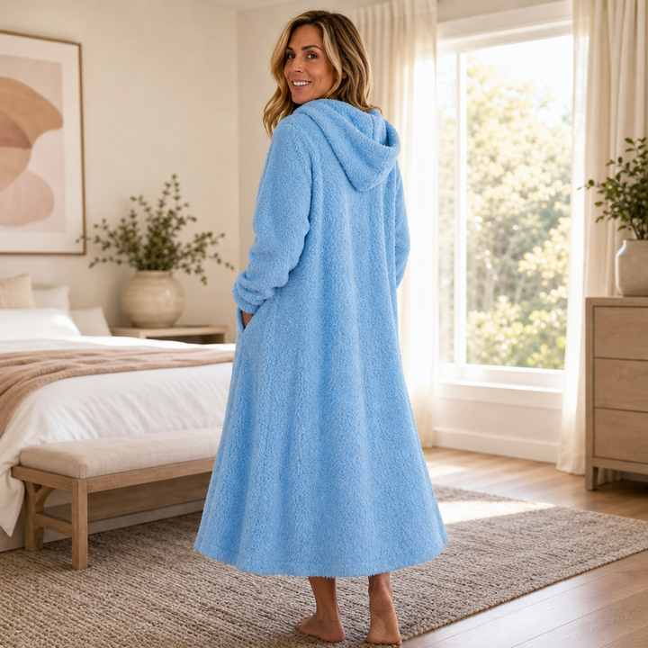 Coziya Hooded Plush Fleece Maxi Robe Dress - Elena Harper