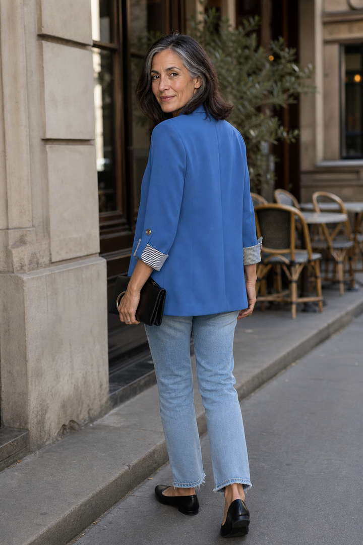 Cuffley Striped-Cuff Roll-Sleeve Tailored Blazer - Elena Harper