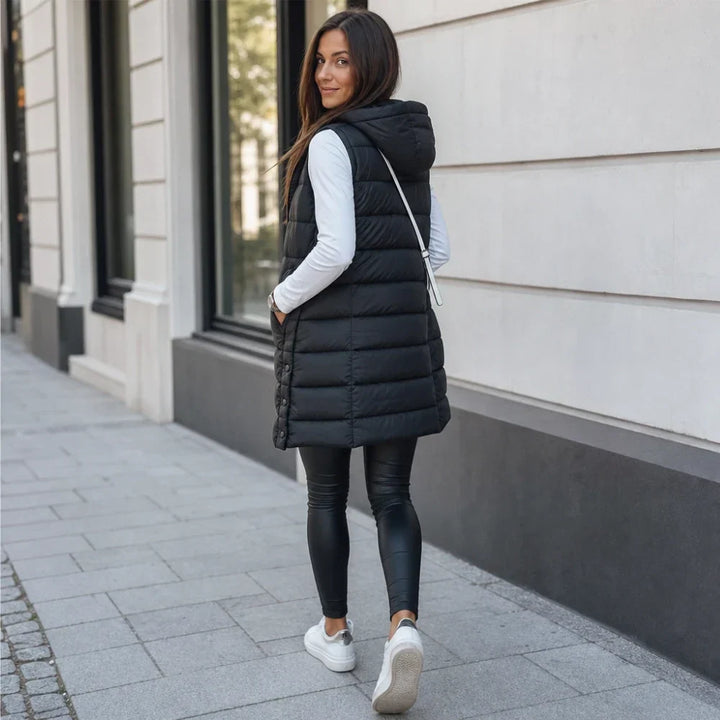Coverelle Long Hooded Puffer Vest - Elena Harper