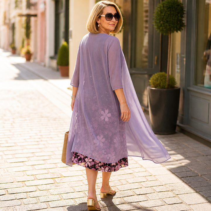 Bloomcast Floral Midi Dress And Sheer Duster Set - Elena Harper