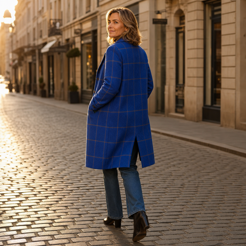 Checkwell Royal Blue Checkered Two-Button Coat - Elena Harper
