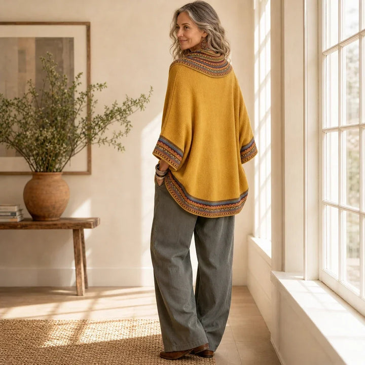Cowl & Clover Geometric Cowl-Neck Knit Poncho Top - Elena Harper