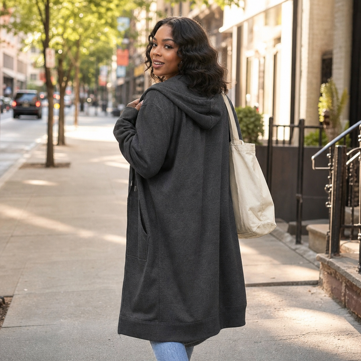 Cozyline Fleece-Lined Tunic-Length Zip-Up Hoodie - Elena Harper