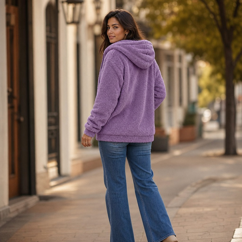 Cloudhug Hooded Plush Zip-Up Jacket - Elena Harper