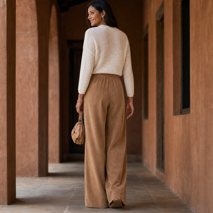 Cordella Ribbed Corduroy Wide-Leg Pants - Elena Harper