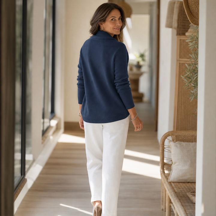 Collarvie Draped Open-Collar Cowl Neck Sweater - Elena Harper