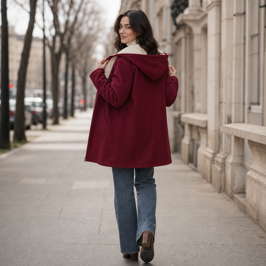 Cozelle Fleece-Lined Look Hooded Mid-Length Jacket - Elena Harper
