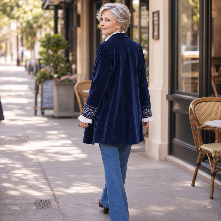 Anastasia Velvet-Look Longline Blazer - Elena Harper