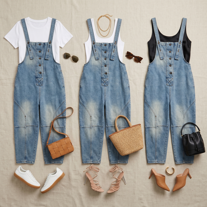 Curvella Women's Button-Front Tapered Denim Overalls - Elena Harper