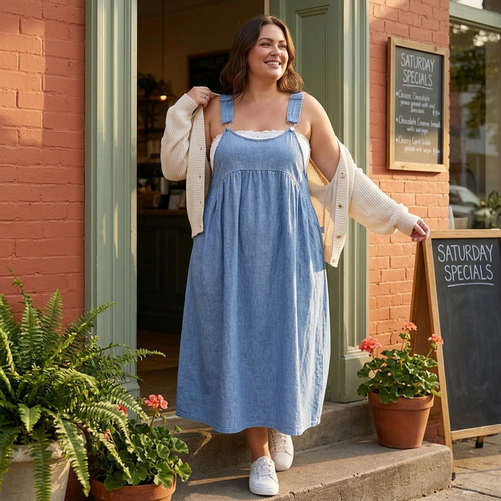 Dalena Women's Relaxed Denim Suspender Dress with Pockets - Elena Harper