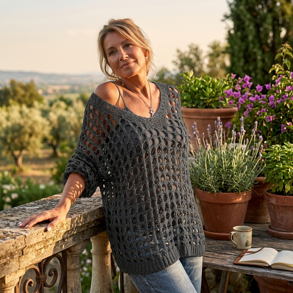 Covena Women's breezy crochet knit layering top - Elena Harper