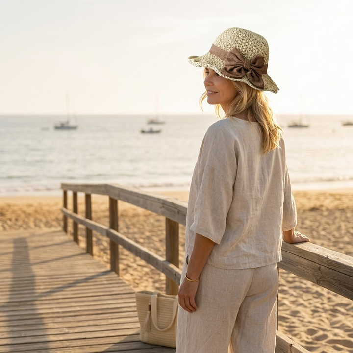 Bellabrim Woven straw hat with bow detail - Elena Harper