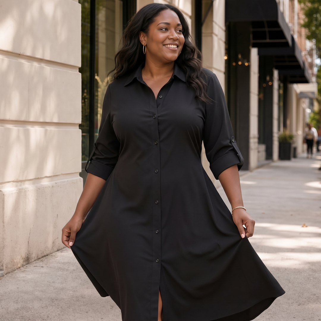 Drapeelle Satin Button-Front Shirt Dress - Elena Harper