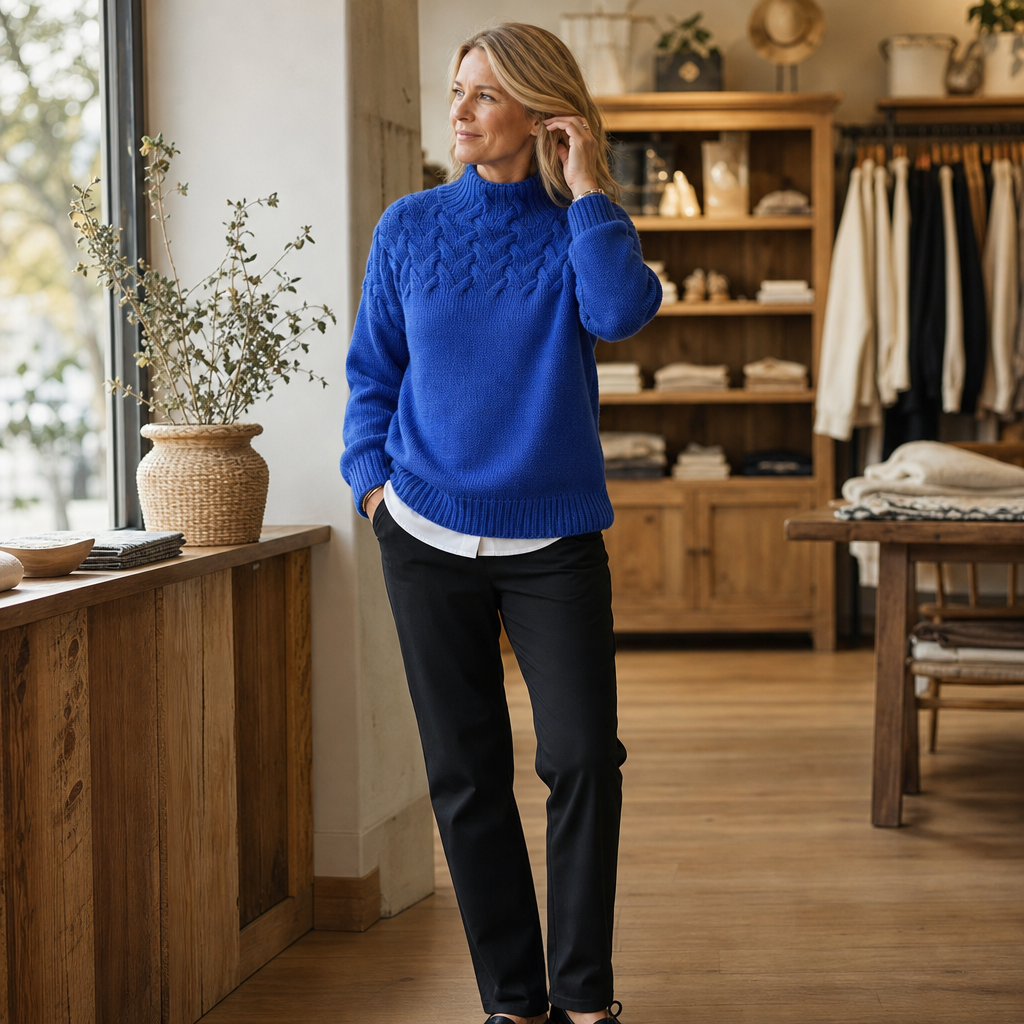 Cozette Braided Cable-Knit Turtleneck Sweater - Elena Harper