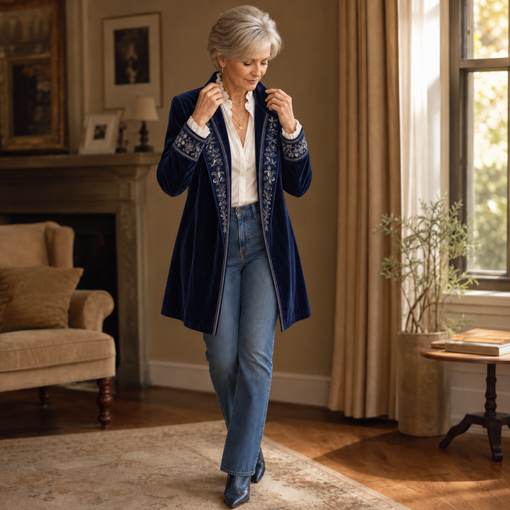 Anastasia Velvet-Look Longline Blazer - Elena Harper