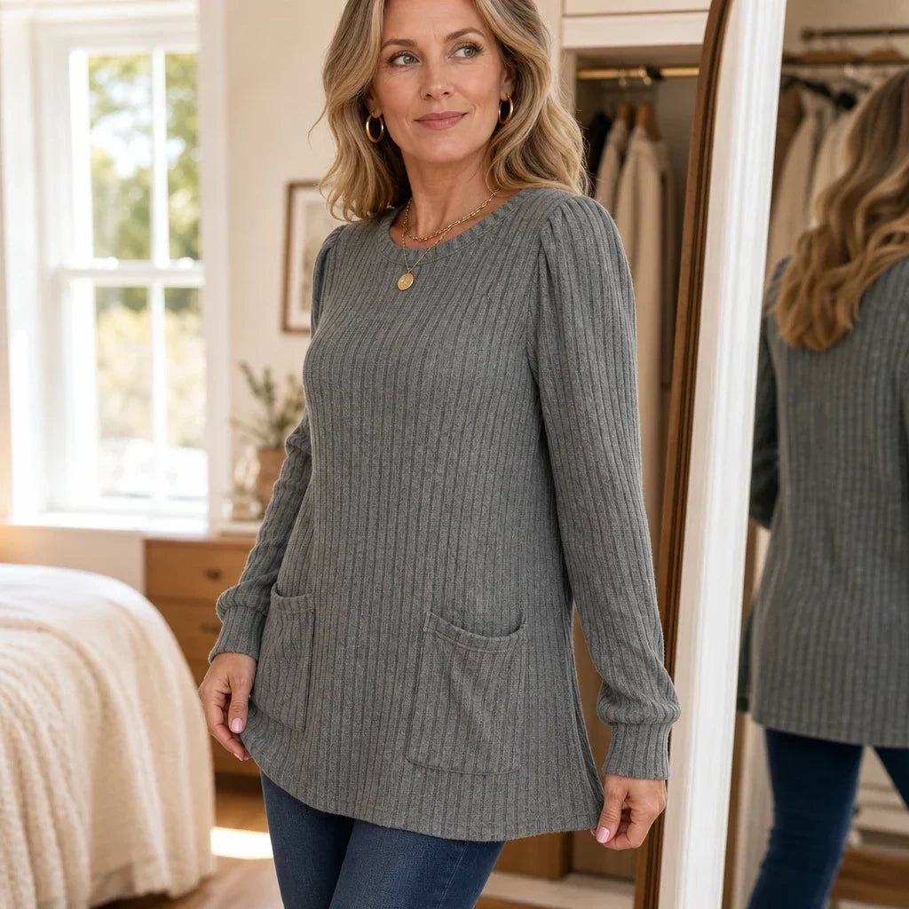 Cozy Rib Ribbed Knit Tunic With Pockets - Elena Harper