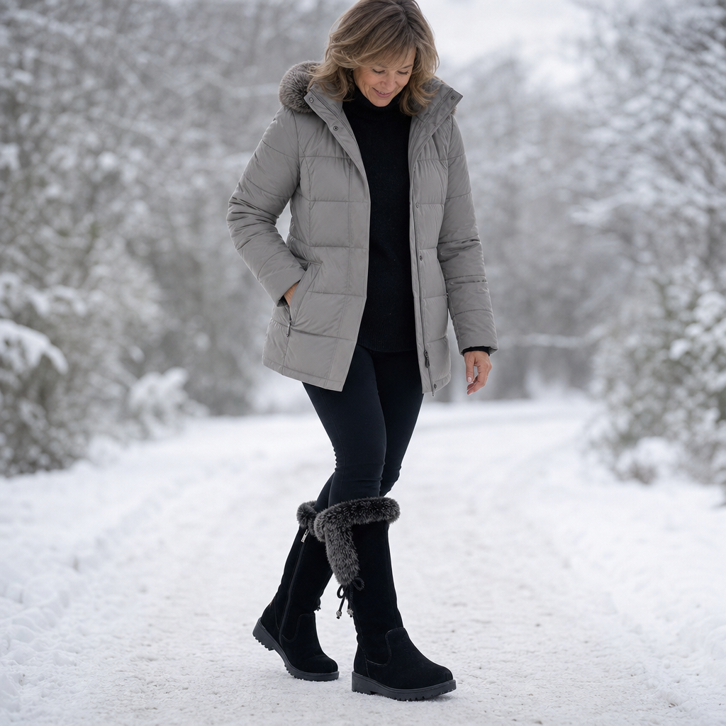 Calvera Fleece-Lined Side-Zip Calf Boots - Elena Harper