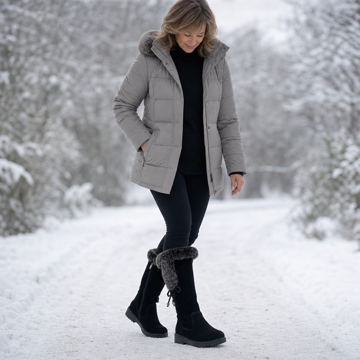 Calvera Fleece-Lined Side-Zip Calf Boots - Elena Harper