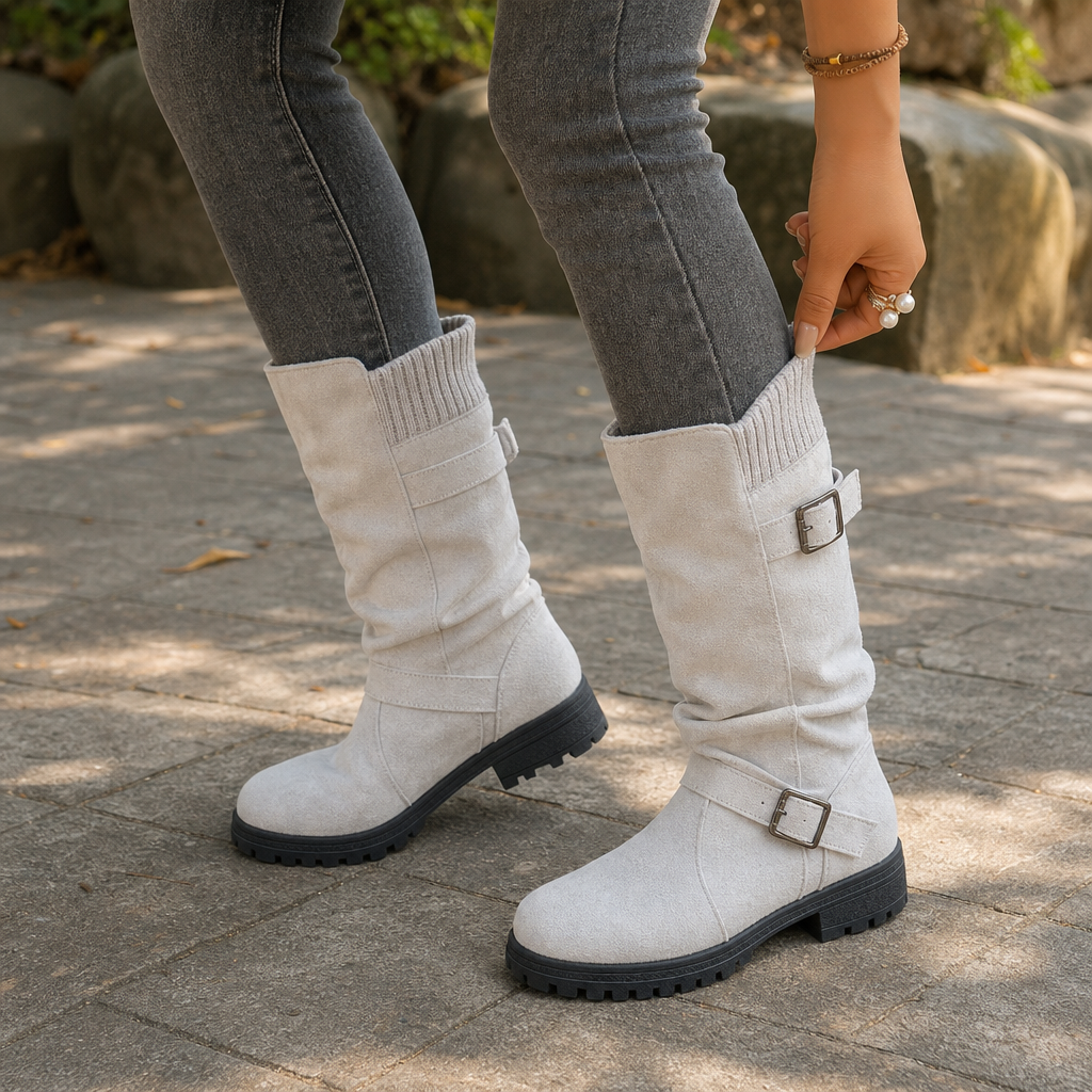 Calfden Ribbed Cuff Lug Sole Slouch Boots - Elena Harper
