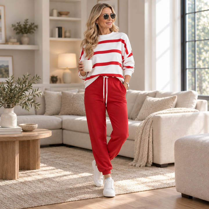 Effortlyn Striped Two-Piece Jogger Set - Elena Harper