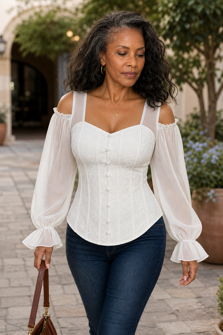 Corsetta Floral Off-Shoulder Corset-Look Top - Elena Harper
