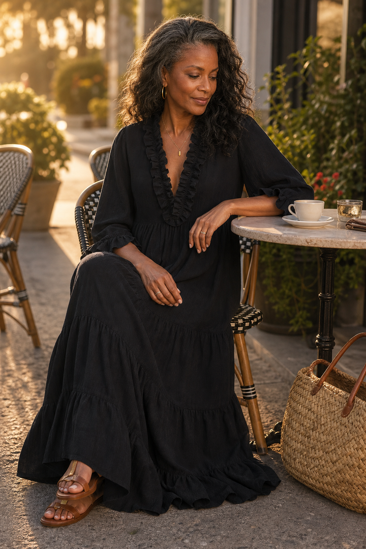 Breezalyn Tiered Ruffle V-Neck Maxi Dress - Elena Harper