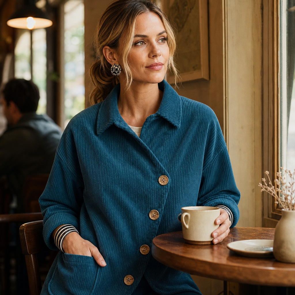 Corfield Diagonal Button Ribbed Corduroy Shacket - Elena Harper