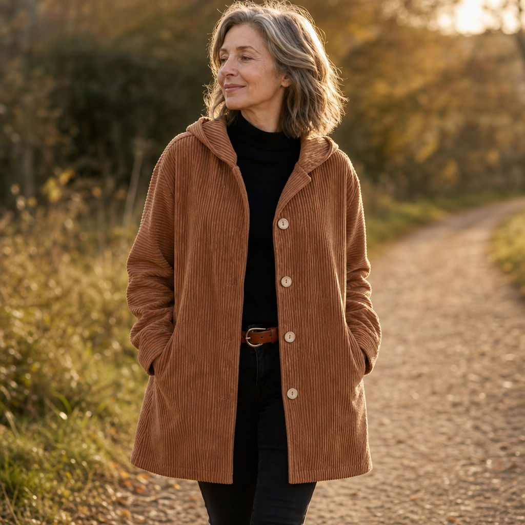 Corduvie Ribbed Corduroy Hooded Overshirt - Elena Harper