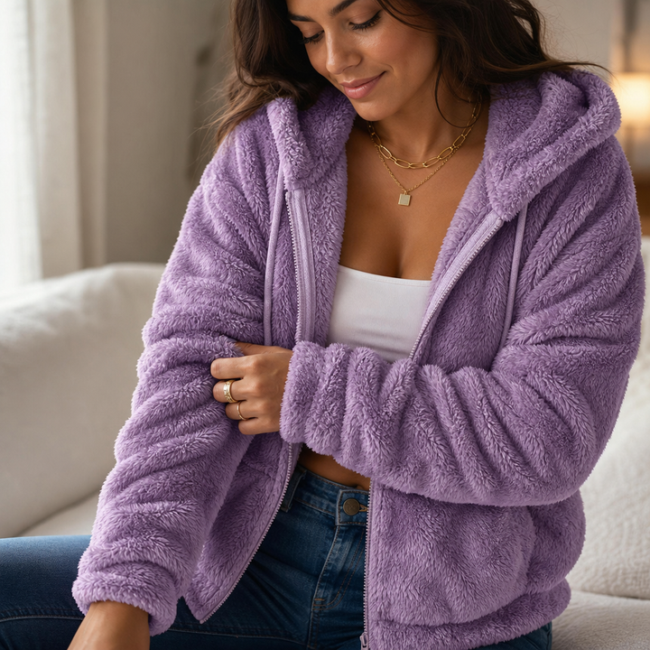 Cloudhug Hooded Plush Zip-Up Jacket - Elena Harper