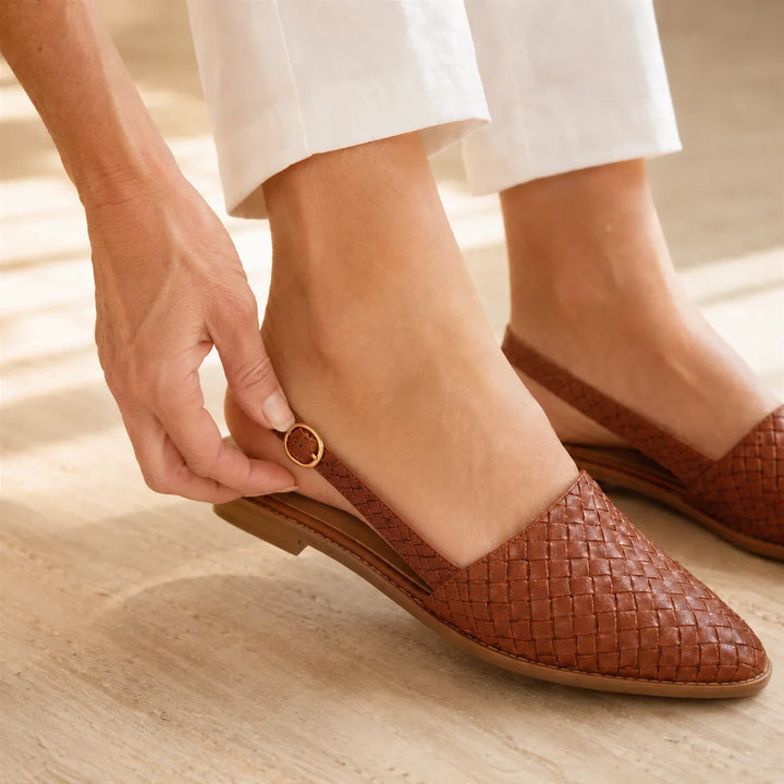 Aurora Woven Leather-Look Slingback Flats for Women - Elena Harper