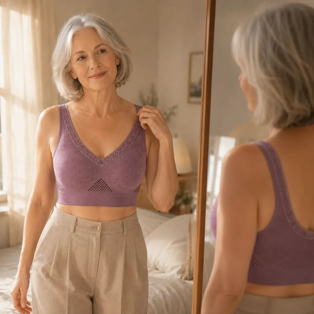 Aluvelle Wireless Lift Bra with Breathable Mesh & Lace-look V-Neck - Elena Harper