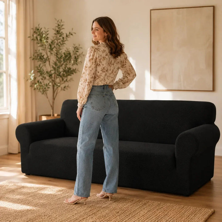 Covella Stretch Jacquard polyester Sofa Cover with Anti-Slip Foam Rods - Elena Harper