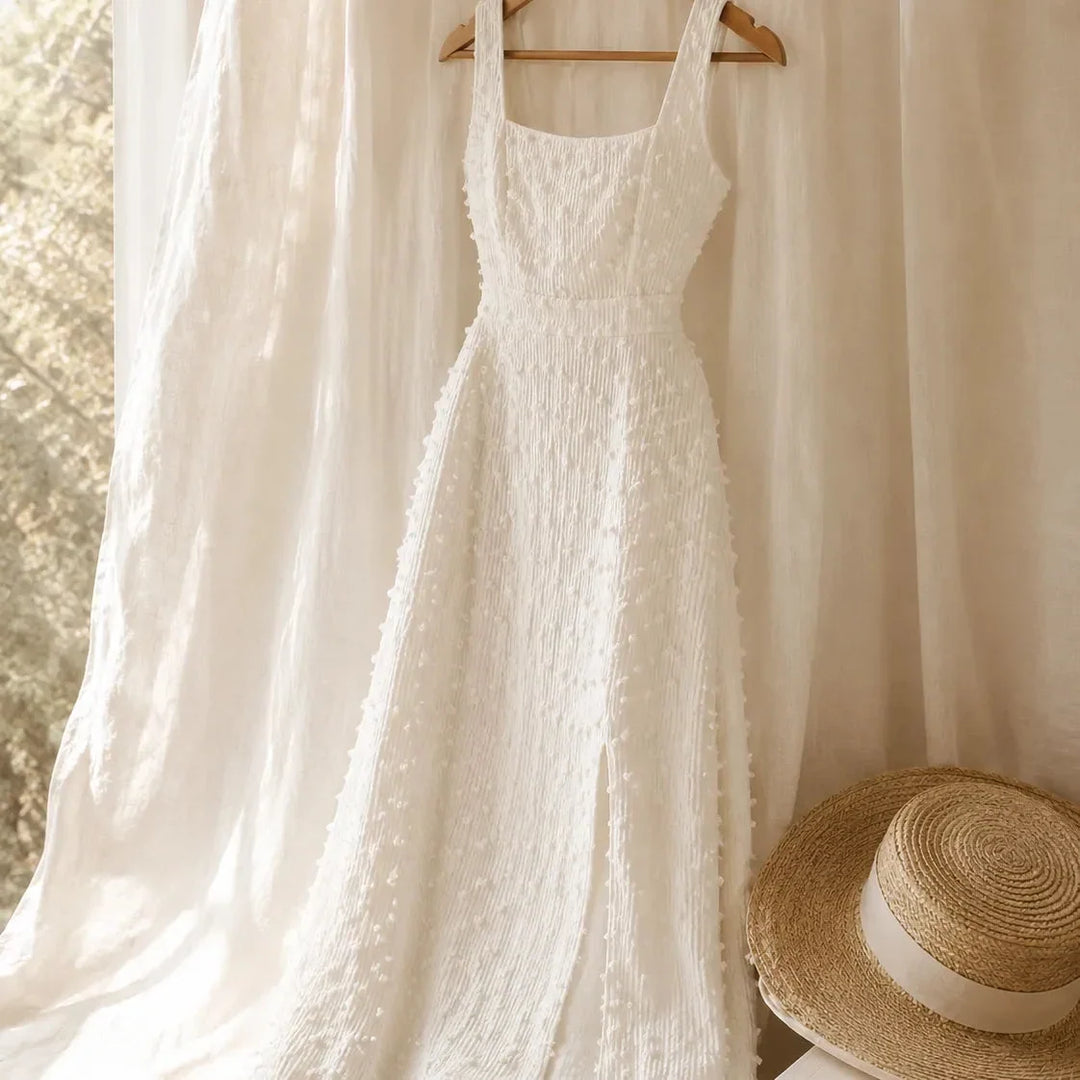 Aveline Textured Square Neck Maxi Dress with Back Bow - Elena Harper
