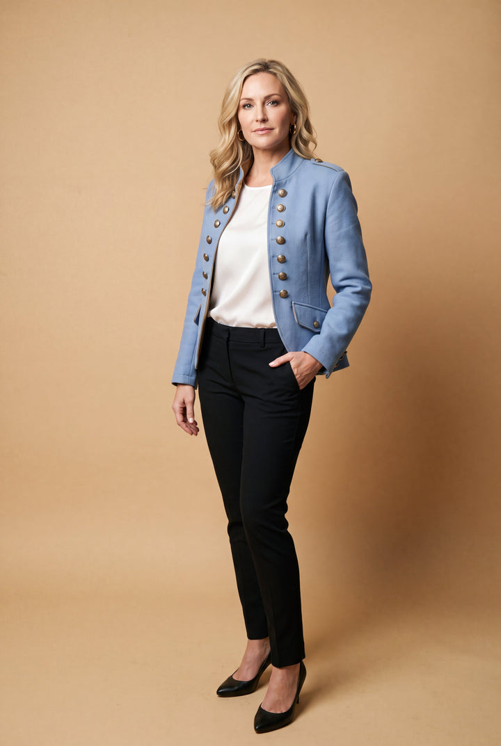 Women's Blazer Military Style Structured with High Collar