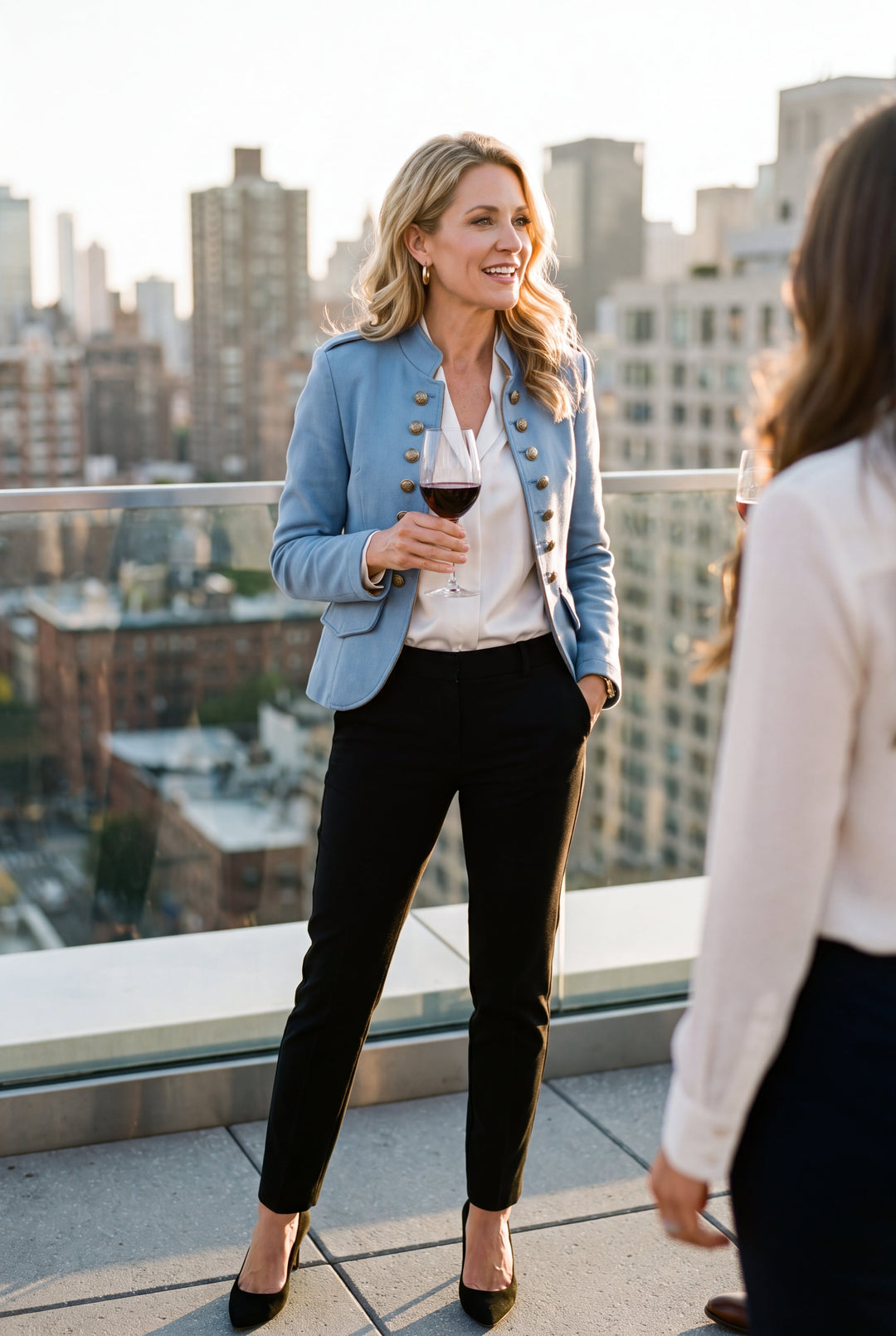 Women's Blazer Military Style Structured with High Collar