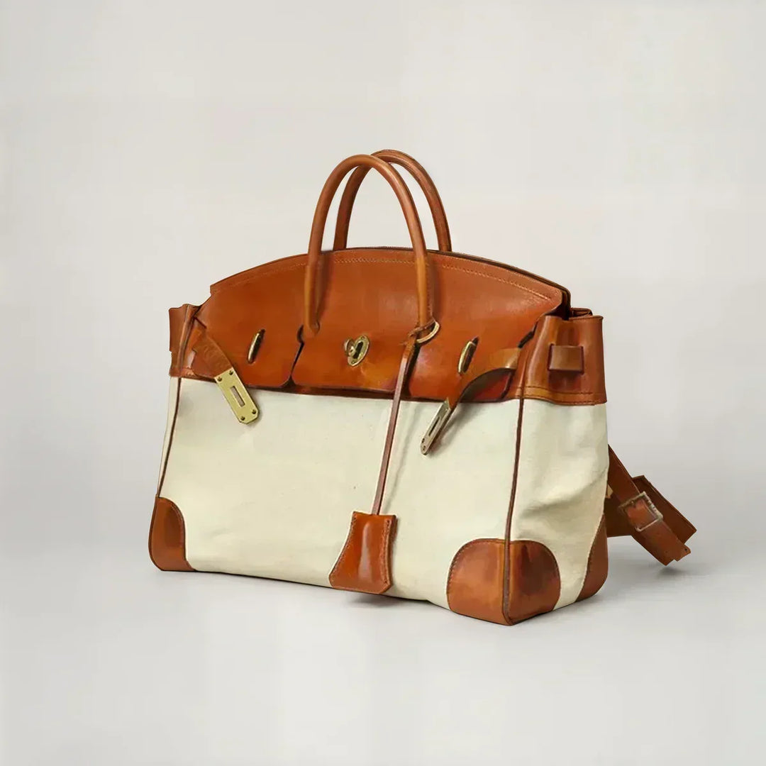 Dali Travel Duffle Bag with Leather Trim and Gold-Tone Hardware - Elena Harper