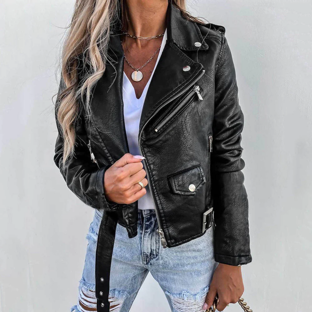 Women's Long Sleeve Jacket with Pockets and Belt