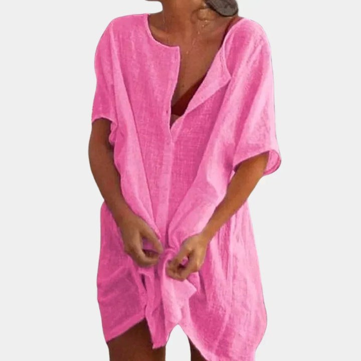 Linen-Blend Beach Tunic, view 3 - Elena Harper