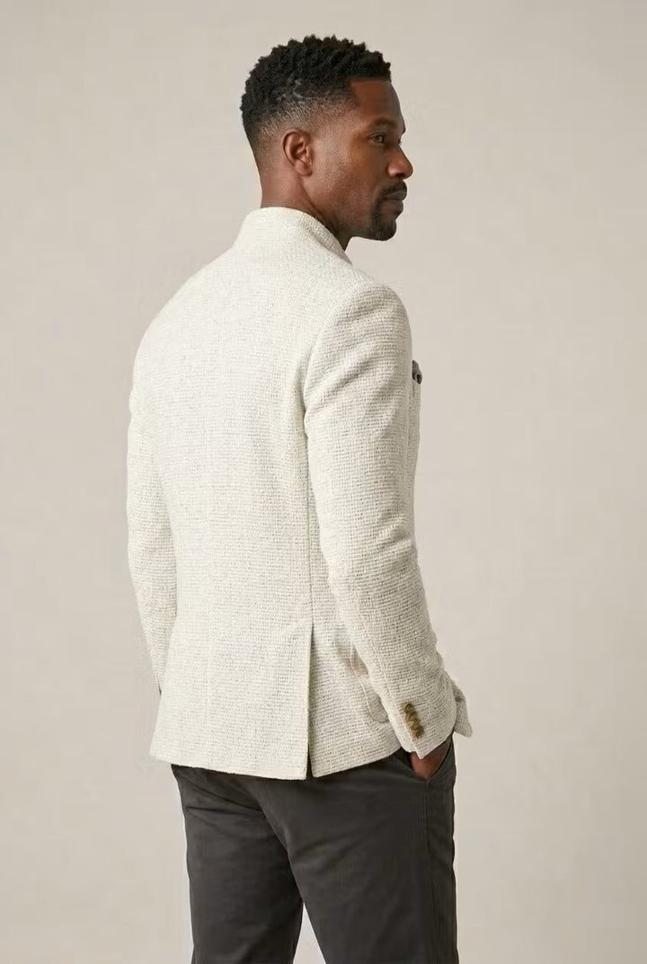 Linen Blazer with Stand-Up Collar for Men