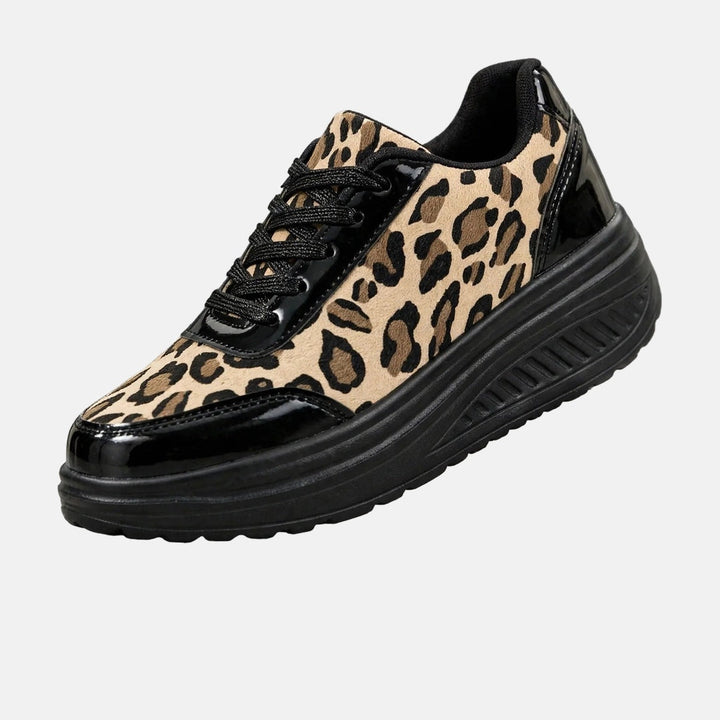 Women's Leopard Print Wedge Sneakers, view 2 - Elena Harper