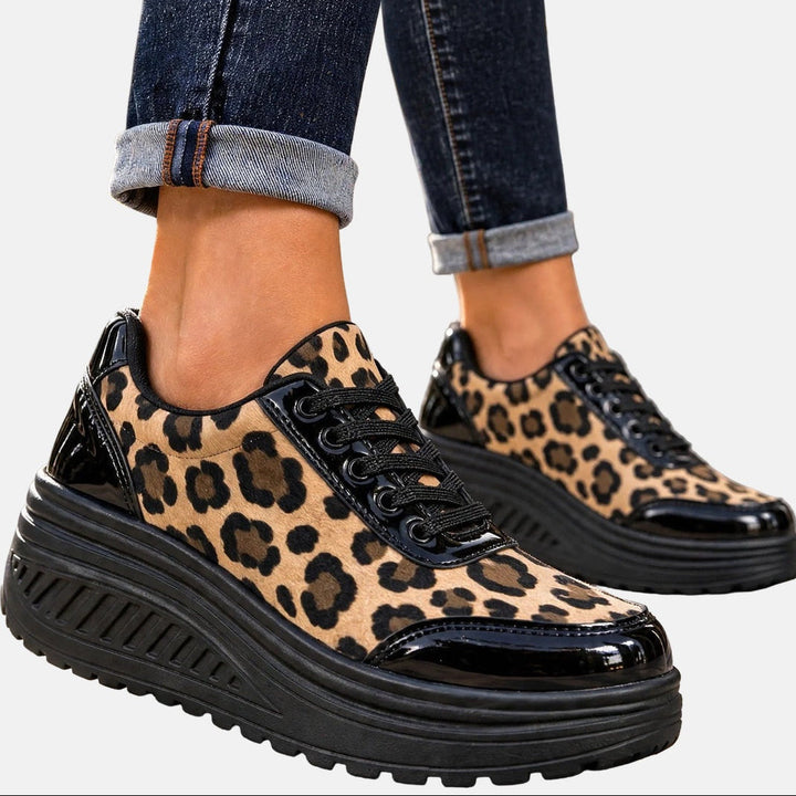 Women's Leopard Print Wedge Sneakers, view 4 - Elena Harper