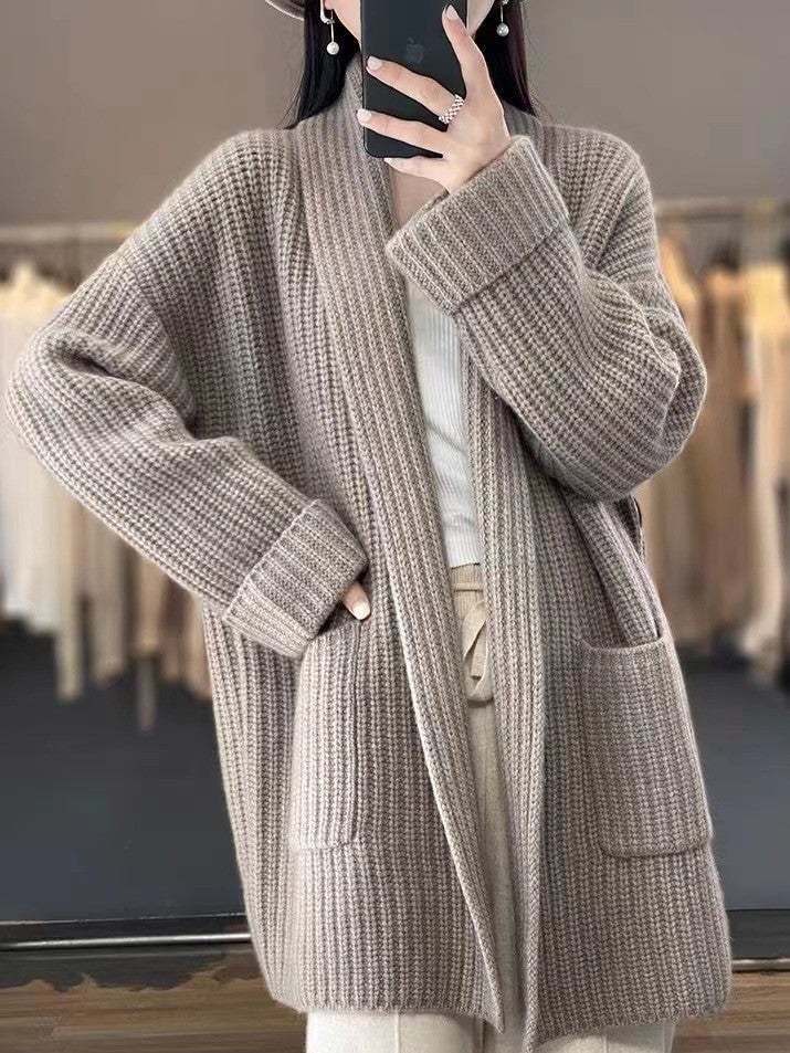 Anouk Oversized Chunky Knit Cardigan with Open Front for Women - Elena Harper