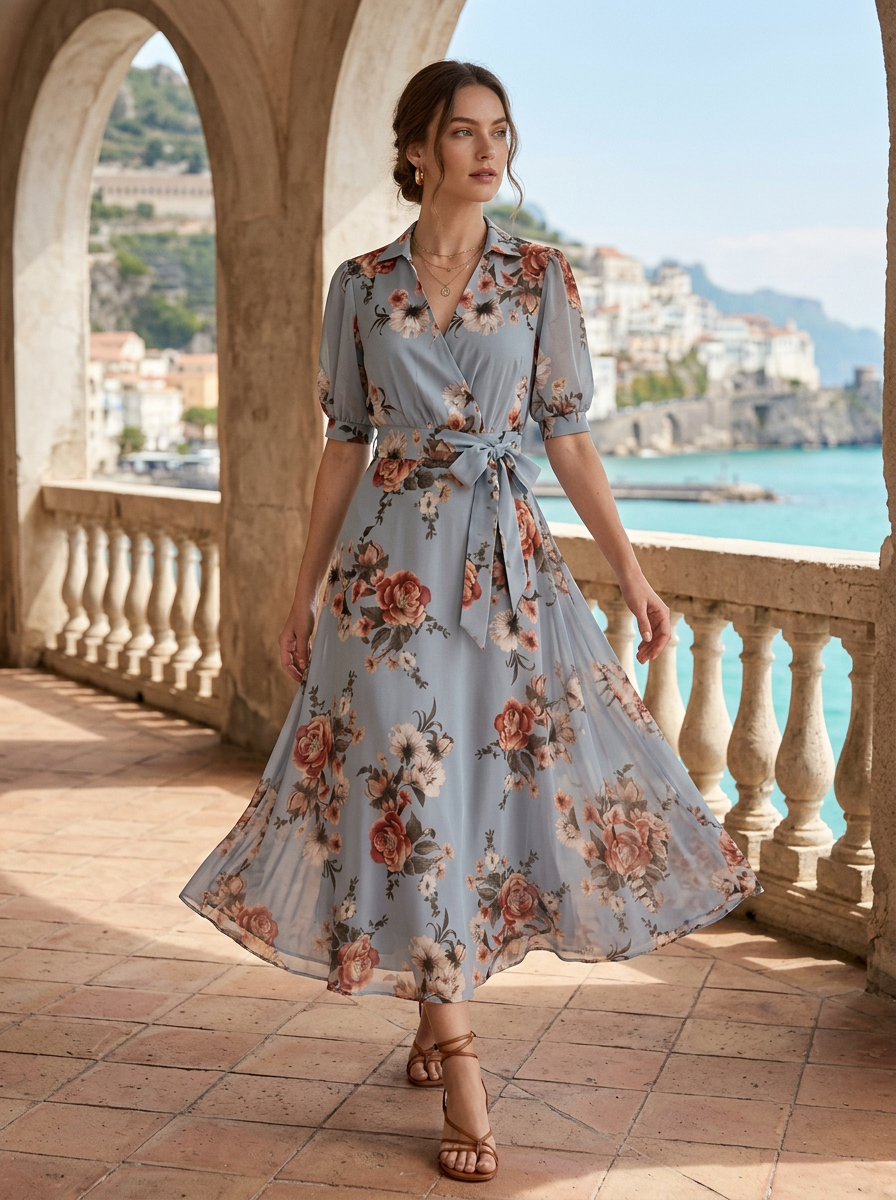 Women's Floral Maxi Dress | Wrap V-Neck