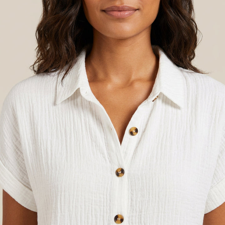 Ladies Blouse Dress Cotton Muslin with Wooden Buttons, view 3 - Elena Harper