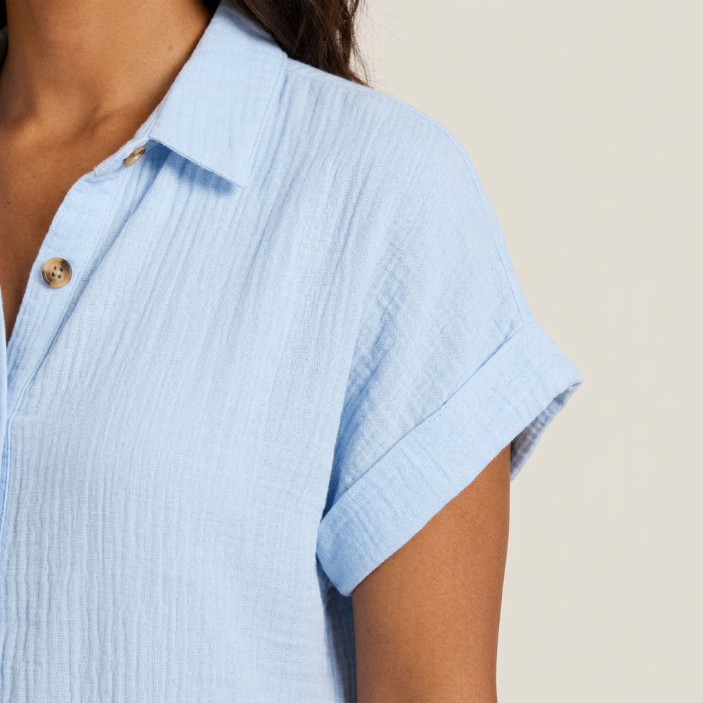 Ladies Blouse Dress Cotton Muslin with Wooden Buttons, view 7 - Elena Harper