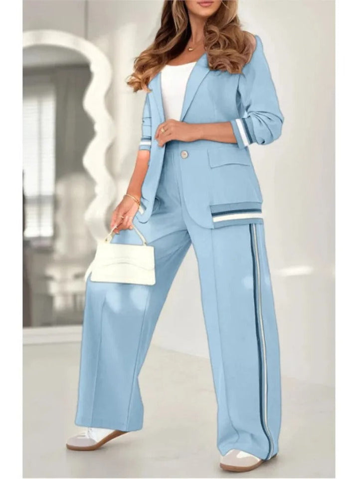 Elegant Comfortable Women's Fitted Blazer Wide Leg Pants - 2 Piece Set
